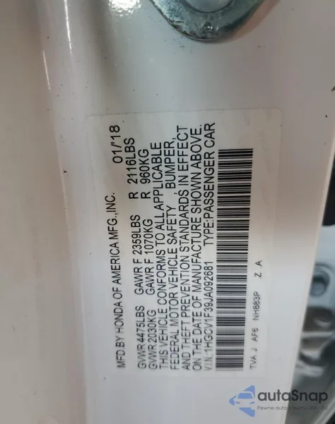 2018 Honda Accord Sport from USA, damaged, VIN 1HGCV1F39JA092681